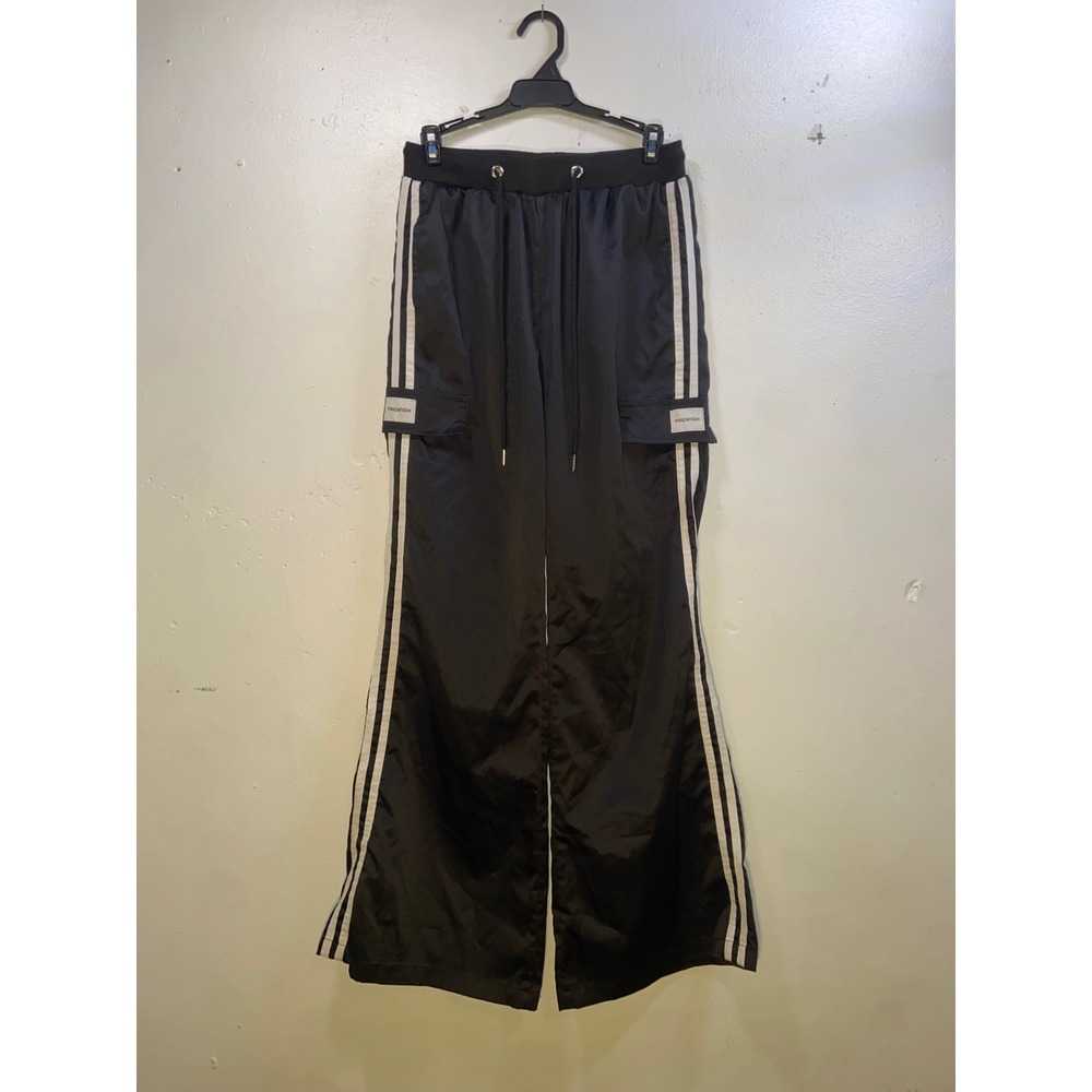 Maspanda Wide Leg Cargo Track Pants Striped Satin Sheen Street Style Sporty 90s